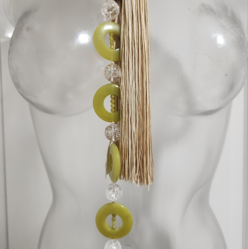 Italian Silk Tassel Jade & Crystal Lariat Necklace - Picture 4 of 5